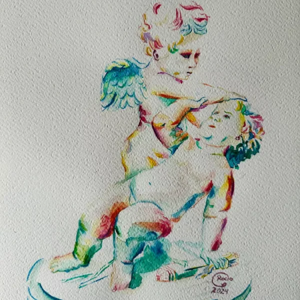 Acuarela "Angelitos, inspiración de Guido Reni"